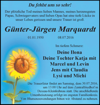 Traueranzeige von Günter-Jürgen Marquardt von WVG - Wochenspiegel Dessau / Köthen