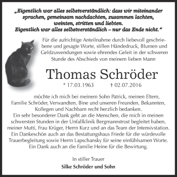 Traueranzeige von Thomas Schröder von WVG - Wochenspiegel Dessau / Köthen