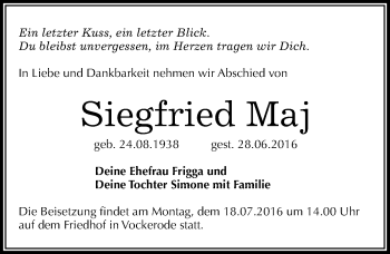 Traueranzeige von Siegfried Maj von Mitteldeutsche Zeitung Wittenberg