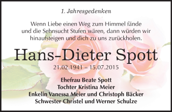 Traueranzeige von Hans-Dieter Spott von Mitteldeutsche Zeitung Halle/Saalkreis
