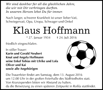 Traueranzeige von Klaus Hoffmann von Mitteldeutsche Zeitung Halle/Saalkreis