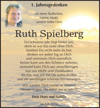 Traueranzeige von Ruthchen Spielberg von Mitteldeutsche Zeitung Bitterfeld