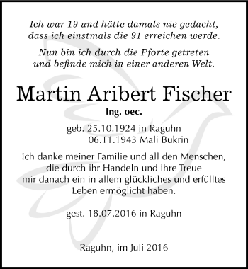 Traueranzeige von Martin Aribert Fischer von Mitteldeutsche Zeitung Bitterfeld