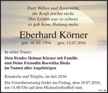 Traueranzeige von Eberhard Körner von Mitteldeutsche Zeitung Zeitz