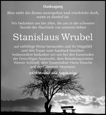 Traueranzeige von Stanislaus Johannes Wrubel von Mitteldeutsche Zeitung Quedlinburg