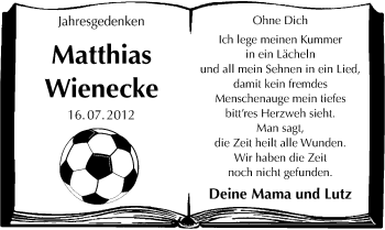 Traueranzeige von Matthias Wienecke von Mitteldeutsche Zeitung Köthen