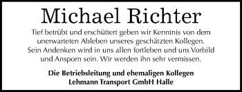 Traueranzeige von Michael Richter von Mitteldeutsche Zeitung Merseburg/Querfurt