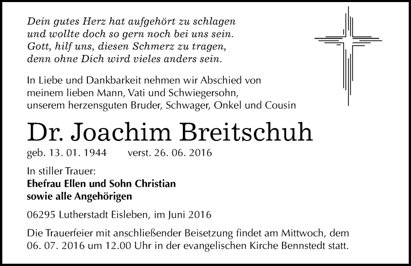  Traueranzeige für Joachim Breitschuh vom 02.07.2016 aus Mitteldeutsche Zeitung