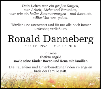 Traueranzeige von Ronald Danneberg von WVG - Wochenspiegel Dessau / Köthen