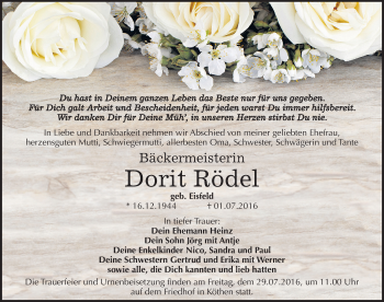 Traueranzeige von Dorit Rödel von Mitteldeutsche Zeitung Köthen