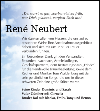 Traueranzeige von René Neubert von WVG - Wochenspiegel Dessau / Köthen