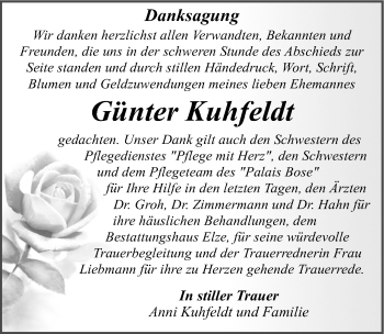 Traueranzeige von Günter Kuhfeldt von Mitteldeutsche Zeitung Dessau-Roßlau