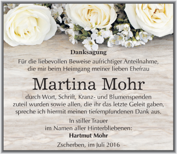 Traueranzeige von Martina Mohr von Mitteldeutsche Zeitung Halle/Saalkreis