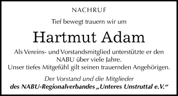Traueranzeige von Hartmut Adam von Mitteldeutsche Zeitung Naumburg/Nebra