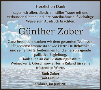 Traueranzeige von Günther Zober von Super Sonntag Bernburg