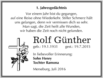 Traueranzeige von Rolf Günther von Mitteldeutsche Zeitung Merseburg/Querfurt