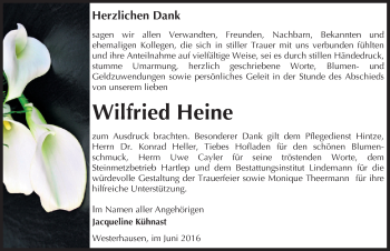 Traueranzeige von Wilfried Heine von Mitteldeutsche Zeitung Quedlinburg