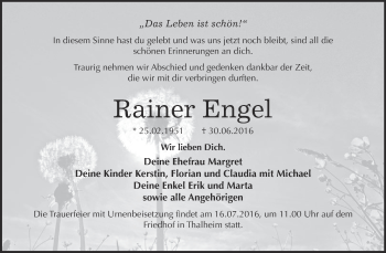 Traueranzeige von Rainer Engel von WVG - Wochenspiegel Bitterfeld
