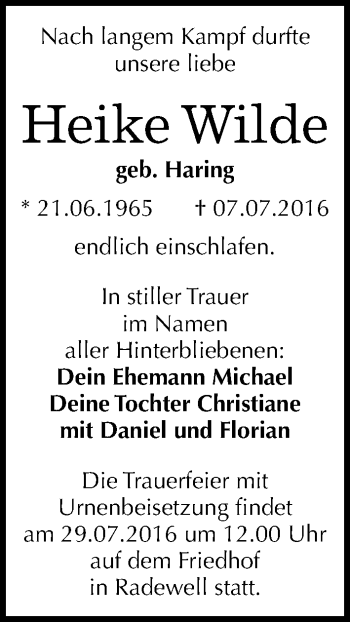 Traueranzeige von Heike Wilde von Mitteldeutsche Zeitung Halle/Saalkreis