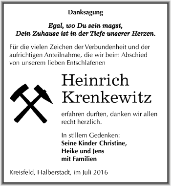 Traueranzeige von Heinrich Krenkewitz von Mitteldeutsche Zeitung Mansfelder Land