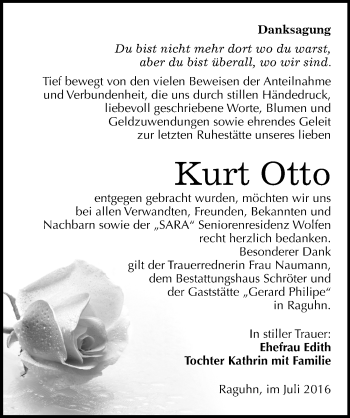 Traueranzeige von Kurt Otto von Mitteldeutsche Zeitung Bitterfeld