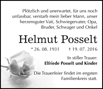 Traueranzeige von Helmut Posselt von Mitteldeutsche Zeitung Dessau-Roßlau