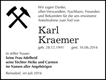 Traueranzeige von Karl Kraemer von Mitteldeutsche Zeitung Naumburg/Nebra