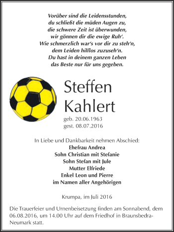 Traueranzeige von Steffen Kahlert von WVG - Wochenspiegel Merseburg