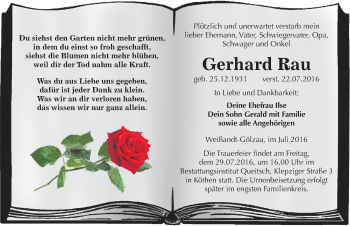 Traueranzeige von Gerhard Rau von Mitteldeutsche Zeitung Köthen
