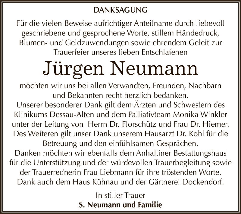  Traueranzeige für Jürgen Neumann vom 23.07.2016 aus WVG - Wochenspiegel Dessau / Köthen