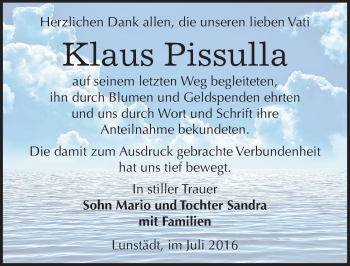Traueranzeige von Klaus Pissulla von Mitteldeutsche Zeitung Merseburg/Querfurt