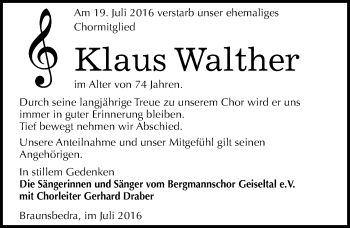Traueranzeige von Klaus Walther von Mitteldeutsche Zeitung Merseburg/Querfurt