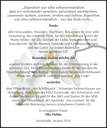 Traueranzeige von Uli Hahne von Mitteldeutsche Zeitung Dessau-Roßlau