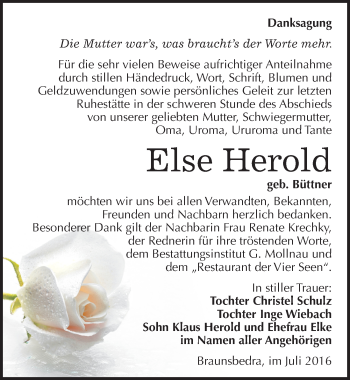 Traueranzeige von Else Herold von Mitteldeutsche Zeitung Merseburg/Querfurt