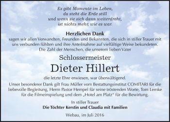 Traueranzeige von Dieter Hillert von Mitteldeutsche Zeitung Weißenfels