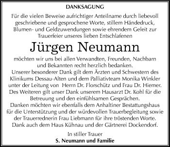 Traueranzeige von Jürgen Neumann von Mitteldeutsche Zeitung Dessau-Roßlau