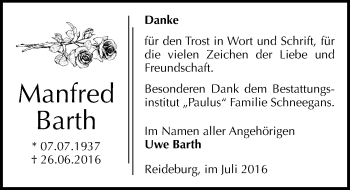 Traueranzeige von Manfred Barth von Mitteldeutsche Zeitung Halle/Saalkreis
