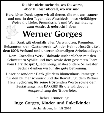 Traueranzeige von Werner Gorges von Mitteldeutsche Zeitung Aschersleben