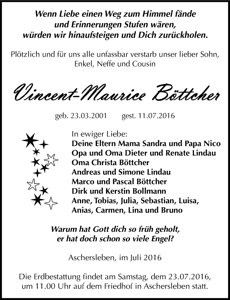  Traueranzeige für Vincent-Maurice Böttcher vom 18.07.2016 aus Mitteldeutsche Zeitung Aschersleben