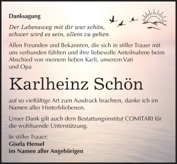 Traueranzeige von Karlheinz Schön von Mitteldeutsche Zeitung Zeitz