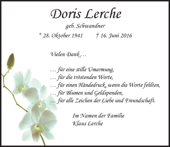 Traueranzeige von Doris Lerche von Mitteldeutsche Zeitung Dessau-Roßlau