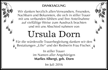 Traueranzeige von Ursula Dorn von Mitteldeutsche Zeitung Dessau-Roßlau