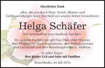 Traueranzeige von Helga Schäfer von Mitteldeutsche Zeitung Merseburg/Querfurt