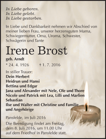 Traueranzeige von Irene Brost von Mitteldeutsche Zeitung