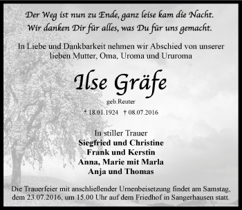 Traueranzeige von Ilse Gräfe von Mitteldeutsche Zeitung