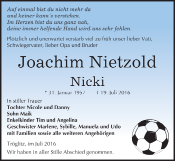 Traueranzeige von Joachim Nietzold von Mitteldeutsche Zeitung Zeitz
