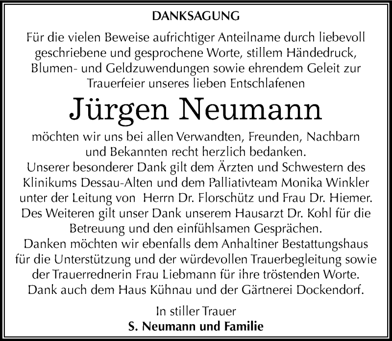  Traueranzeige für Jürgen Neumann vom 25.07.2016 aus Mitteldeutsche Zeitung Dessau-Roßlau