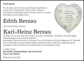 Traueranzeige von Edith Berzau von WVG - Wochenspiegel Dessau / Köthen