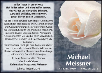 Traueranzeige von Michael Meissner von Mitteldeutsche Zeitung Bitterfeld