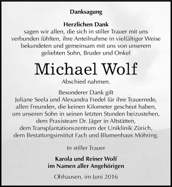 Traueranzeige von Michael Wolf von Mitteldeutsche Zeitung Merseburg/Querfurt